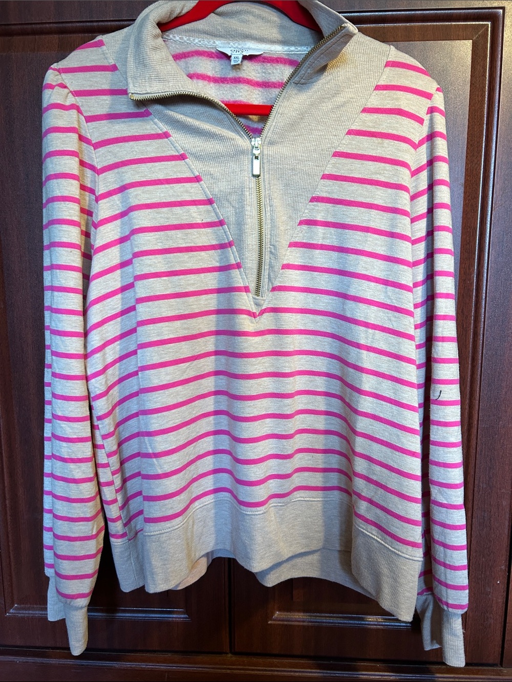 crown & ivy Pink and Cream Striped Half-Zip Sweater